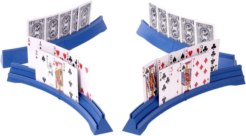 GHERPTE Store Stackable Card Holder, Double Layered Playing Card Holder Organizer Tray, 4 Pack Storage Case for Seniors, Adults, Arthritis Patients and Kids (Dark Blue) - Image 1